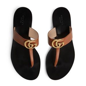 Gucci | Shoes | Gucci Marmont Gg Logoembellished Leather Thong Sandals |  Poshmark